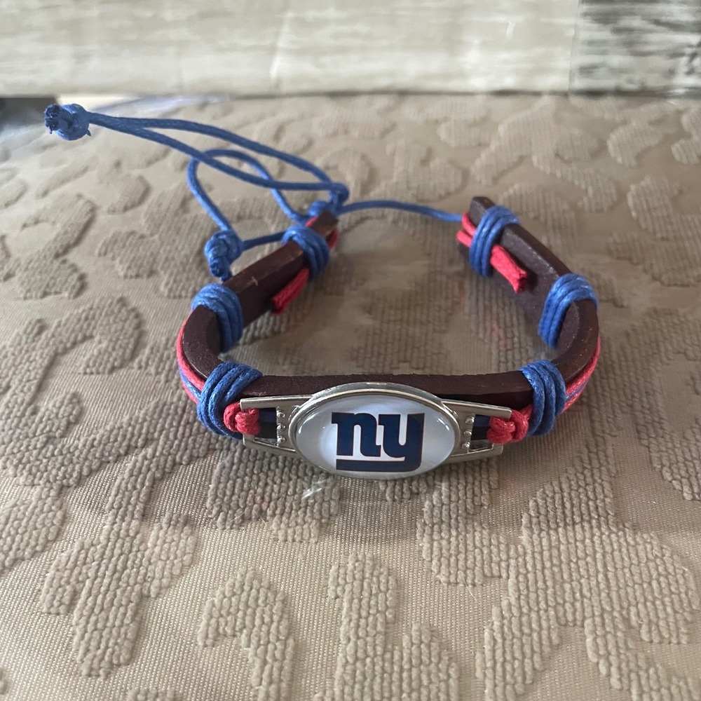 New York Giants NFL Leather Cord Bracelet Blue Red Adjustable Fan Jewelry